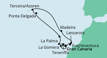 Route: Azoren & Kanaren mit AIDAcara