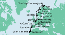 Route: Von Gran Canaria nach Hamburg mit AIDAcara