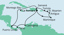 Route: Karibik & Mittelamerika 1 mit AIDAluna