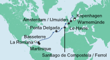 Route: Dom. Republik nach Warnemünde mit AIDAmar