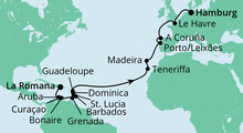 Route: Von der Dom. Republik nach Hamburg 2 mit AIDAperla
