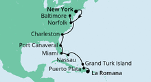 Route: Von New York in die Dom. Republik mit AIDAluna