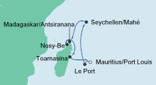 Route: Mauritius, Seychellen & Madagaskar 2 mit AIDAblu