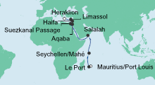 Route: Von Mauritius nach Kreta mit AIDAblu