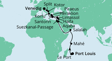 Route: Weltenbummler von Mauritius nach Venedig mit AIDAblu