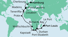 Route: Von Mauritius nach Hamburg mit AIDAsol