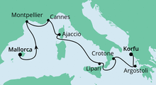 Route: Von Mallorca nach Korfu 1 mit AIDAmira