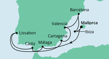 Route: Spanien & Portugal mit Ibiza mit AIDAstella