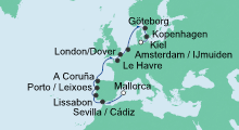 Route: Von Mallorca nach Kiel 2 mit AIDAbella