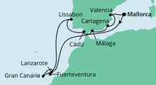 Route: Spanien, Portugal & Kanaren 2 mit AIDAstella