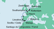 Route: Von Mallorca nach Hamburg mit AIDAperla