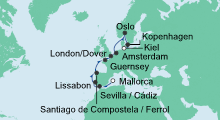 Route: Von Mallorca nach Kiel mit AIDAaura
