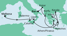 Route: Von Mallorca nach Bari 2 mit AIDAcara