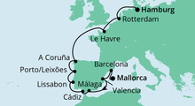 Route: Von Mallorca nach Hamburg 2 mit AIDAprima