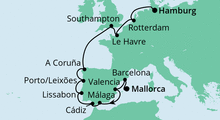 Route: Von Mallorca nach Hamburg 2 mit AIDAsol