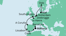 Route: Von Mallorca nach Kiel 2 mit AIDAprima