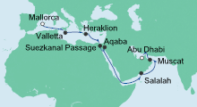 Route: Von Mallorca nach Abu Dhabi mit AIDAprima