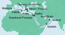 Route: Von Mallorca nach Abu Dhabi 2 mit AIDAstella