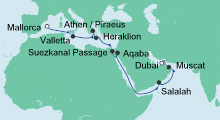 Route: Von Mallorca nach Dubai 4 mit AIDAvita
