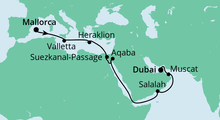 Route: Von Mallorca nach Dubai mit AIDAprima
