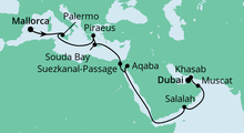 Route: Von Mallorca nach Dubai 1 mit AIDAbella