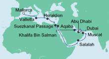 Route: Von Mallorca nach Dubai mit AIDAprima
