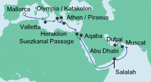 Route: Von Mallorca nach Dubai 3 mit AIDAbella