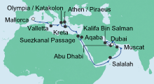 Route: Von Mallorca nach Dubai 2 mit AIDAstella