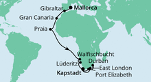 Route: Von Mallorca nach Kapstadt 2 mit AIDAmira