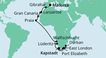 Route: Von Mallorca nach Kapstadt 4 mit AIDAmira