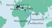 Route: Weltenbummler von Mallorca nach Mauritius mit AIDAaura