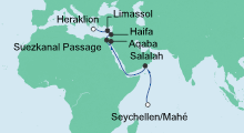 Route: Von den Seychellen nach Kreta mit AIDAblu