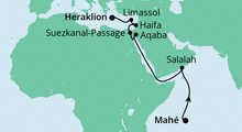 Route: Von den Seychellen nach Kreta mit AIDAblu