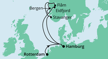 Route: Norwegens Küste ab Rotterdam mit AIDAperla