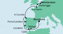 Route: Von Rotterdam nach Barcelona mit AIDAprima