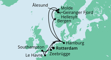 Route: Metropolen & Norwegen ab Rotterdam mit AIDAprima
