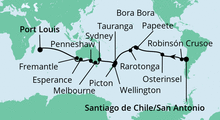 Route: Von San Antonio nach Mauritius 2 mit AIDAaura