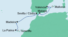 Route: Von Teneriffa nach Mallorca 1 mit AIDAblu