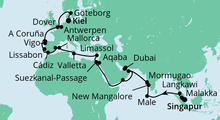 Route: Weltenbummler von Singapur nach Kiel mit AIDAvita