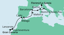 Route: Von La Spezia nach Gran Canaria mit AIDAnova