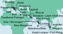 Route: Weltenbummler von Venedig nach Bangkok mit AIDAbella