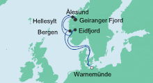 Route: Norwegens Fjorde 4 ab Warnemünde mit AIDAdiva