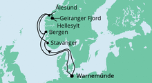 Route: Norwegens Fjorde ab Warnemünde mit AIDAdiva