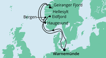 Route: Norwegens Fjorde ab Warnemünde mit AIDAdiva