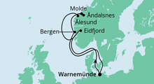 Route: Norwegens Fjorde ab Warnemünde mit AIDAdiva