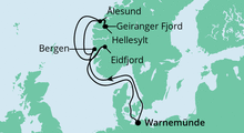 Route: Norwegens Fjorde ab Warnemünde mit AIDAdiva