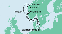 Route: Norwegens Fjorde ab Warnemünde mit AIDAdiva
