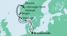 Route: Norwegens Fjorde ab Warnemünde mit AIDAdiva