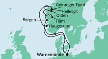 Route: Norwegens Fjorde mit Flåm mit AIDAaura