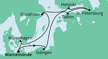 Route: Ostsee ab Warnemünde 2 mit AIDAmar